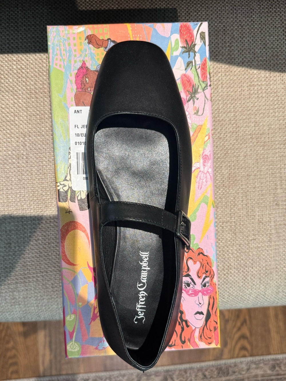 Jeffrey Campbell Black Square-Toe Mary Jane Flat